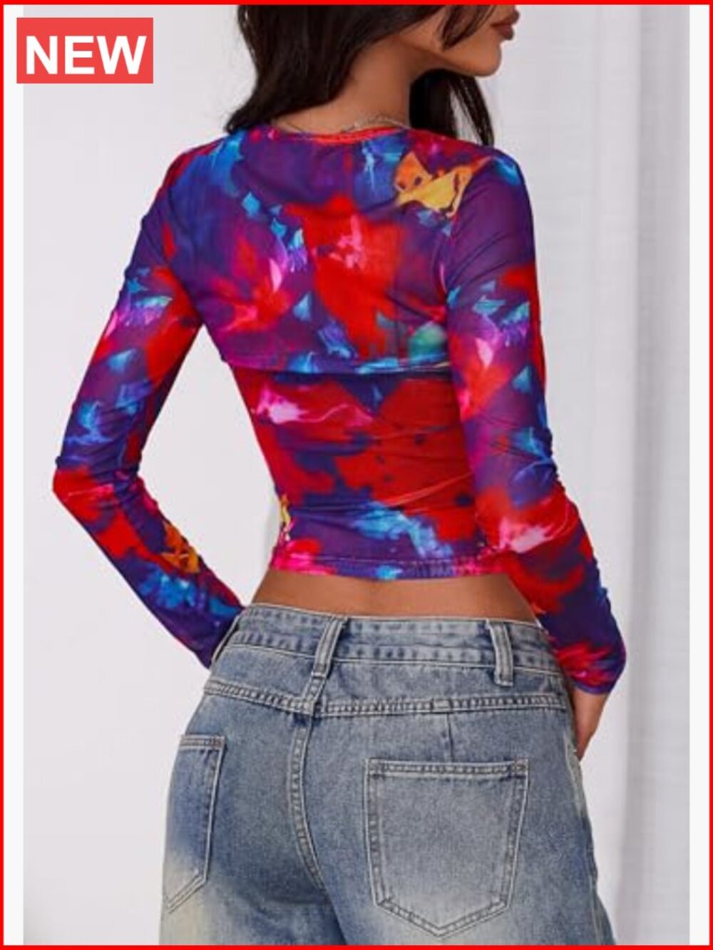 Women's Mesh Long Sleeve Sheer Blouse Going Out Layering Shirt - Picture 2 of 7